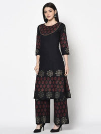 Thumbnail for Aniyah Rayon Black Color Block Print Straight Kurta (AN-190K)