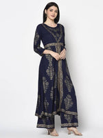 Thumbnail for Aniyah Rayon Navy Blue Color Foil Print Anarkali Palazzo Set (AN-191K)