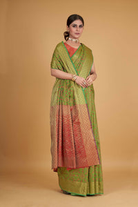 Thumbnail for Green Silk Woven Design Saree With Unstitched Blouse Piece - Akshita - Distacart