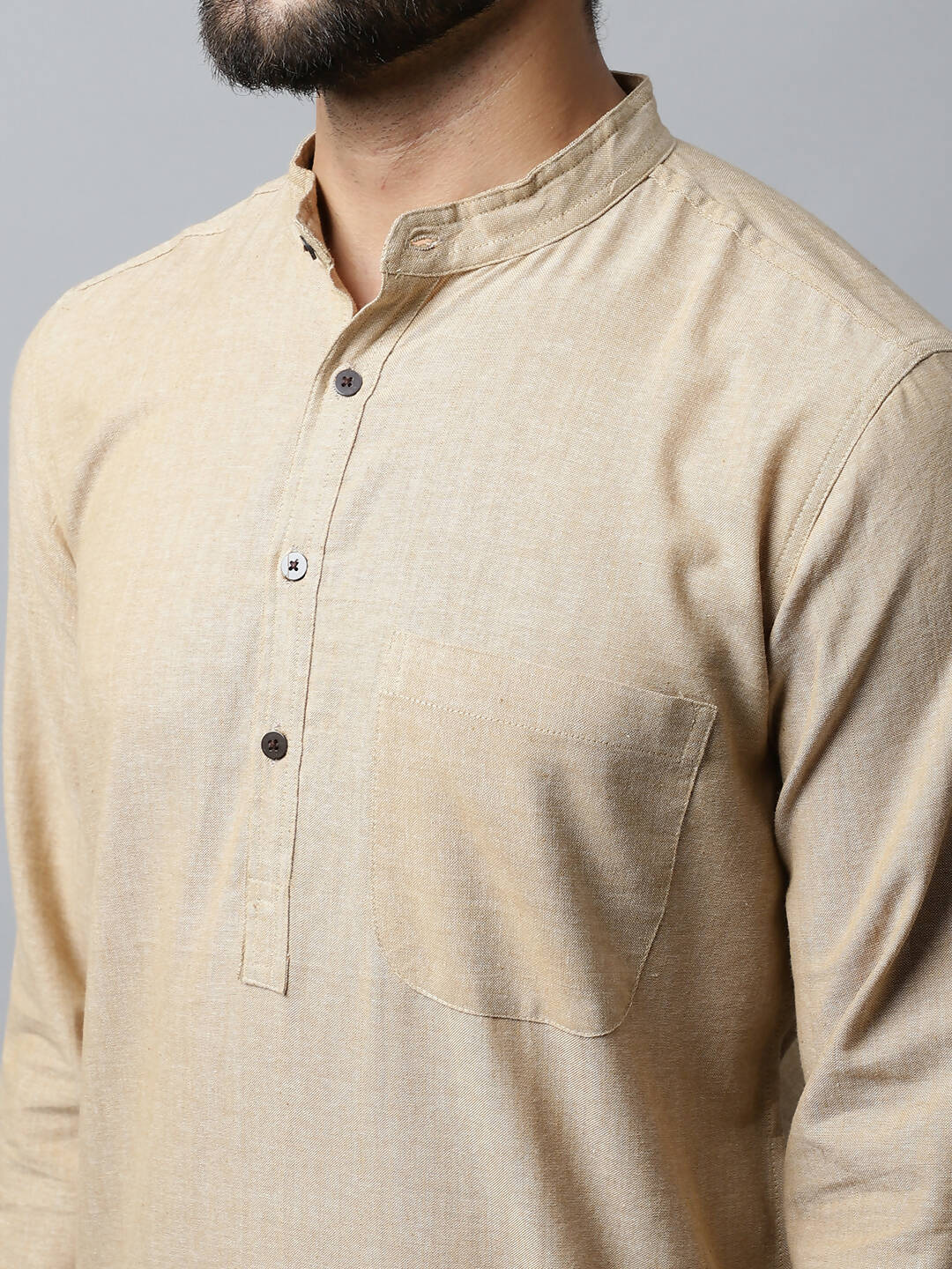 Even Apparels Beige Color Pure Cotton Men's Kurta With Band Collar (SLD1196) - Distacart
