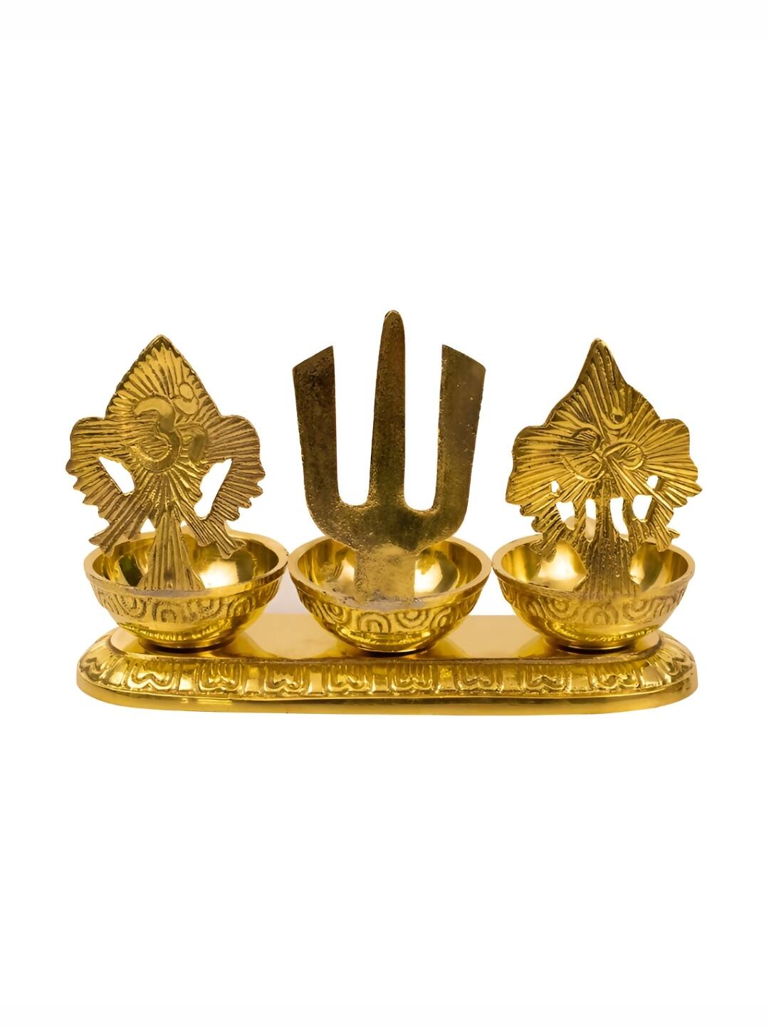 Spillbox Gold-Toned Brass Namah 3 Kuber Diya Pooja Essential - Distacart