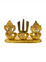 Thumbnail for Spillbox Gold-Toned Brass Namah 3 Kuber Diya Pooja Essential - Distacart
