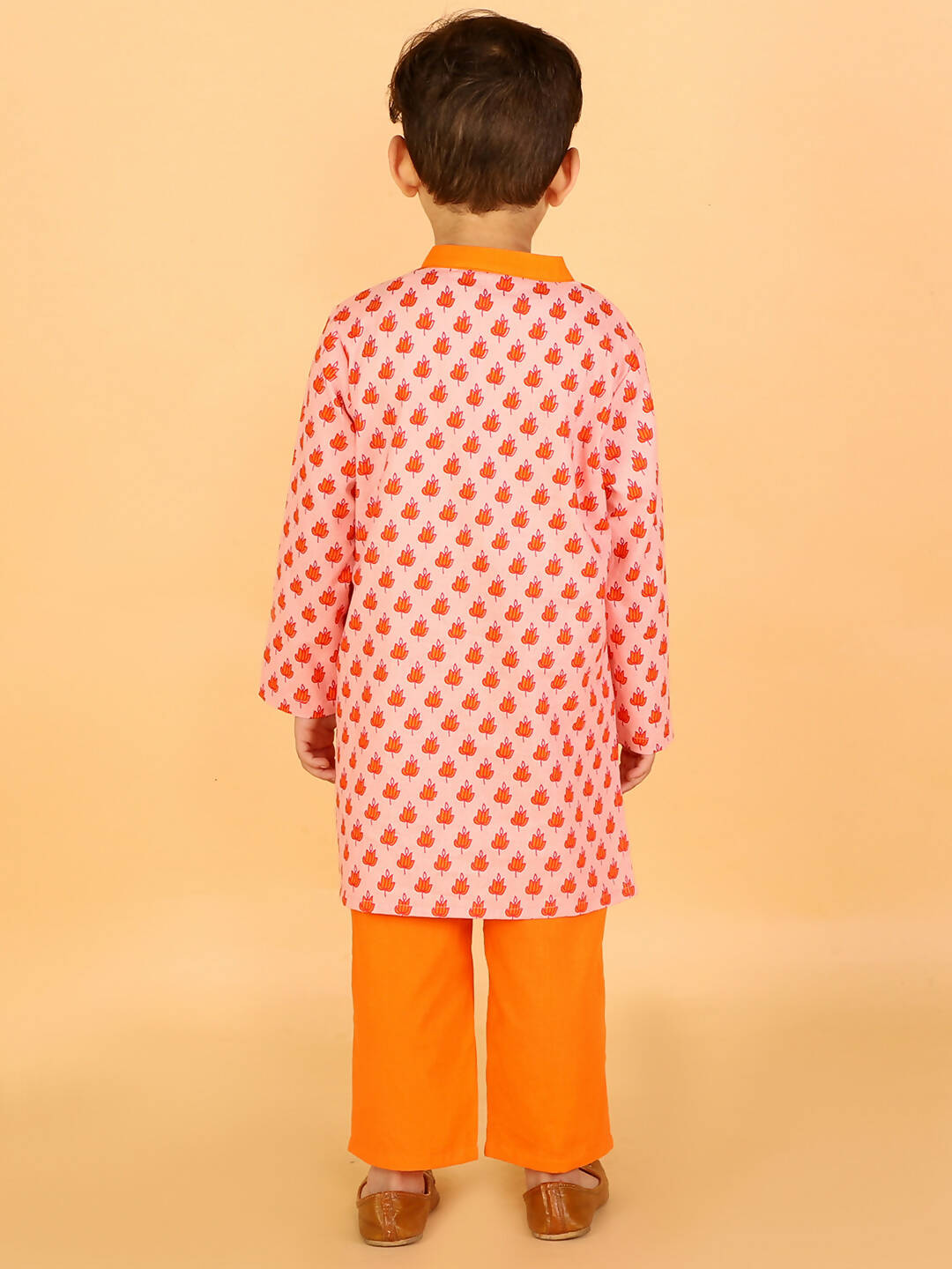 Lil Drama Boys Kurta With Pyjama Set - Orange - Distacart