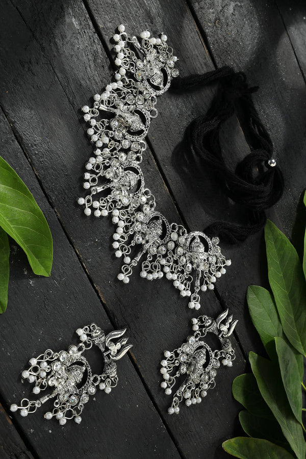 Mominos Fashion Johar Kamal Oxidised Silver-Plated Ganesha Design Necklace Choker Set - Distacart
