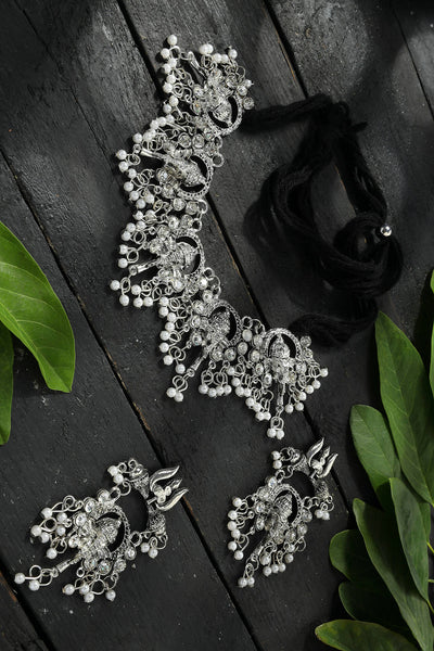 Mominos Fashion Johar Kamal Oxidised Silver-Plated Ganesha Design Necklace Choker Set - Distacart