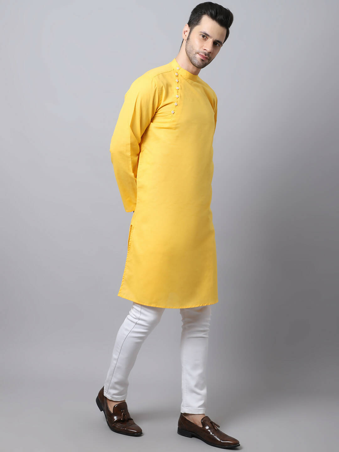 Even Apparels Yellow Pure Cotton Men's Kurta With Side Placket - Distacart