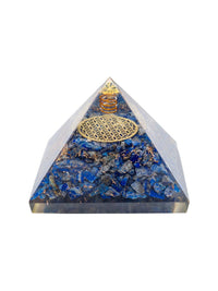 Thumbnail for Golden Peacock Blue & Gold-Toned Lapis Lazuli Orgone Stone Pyramid Prism Paperweight - Distacart