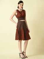 Thumbnail for Myshka Women's Rust Pure Cotton Printed Flared Skirt - Distacart