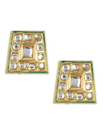 Thumbnail for Gold-Toned White Kundan Square Shaped Gold-Plated Studs Earrings - Ruby Raang - Distacart