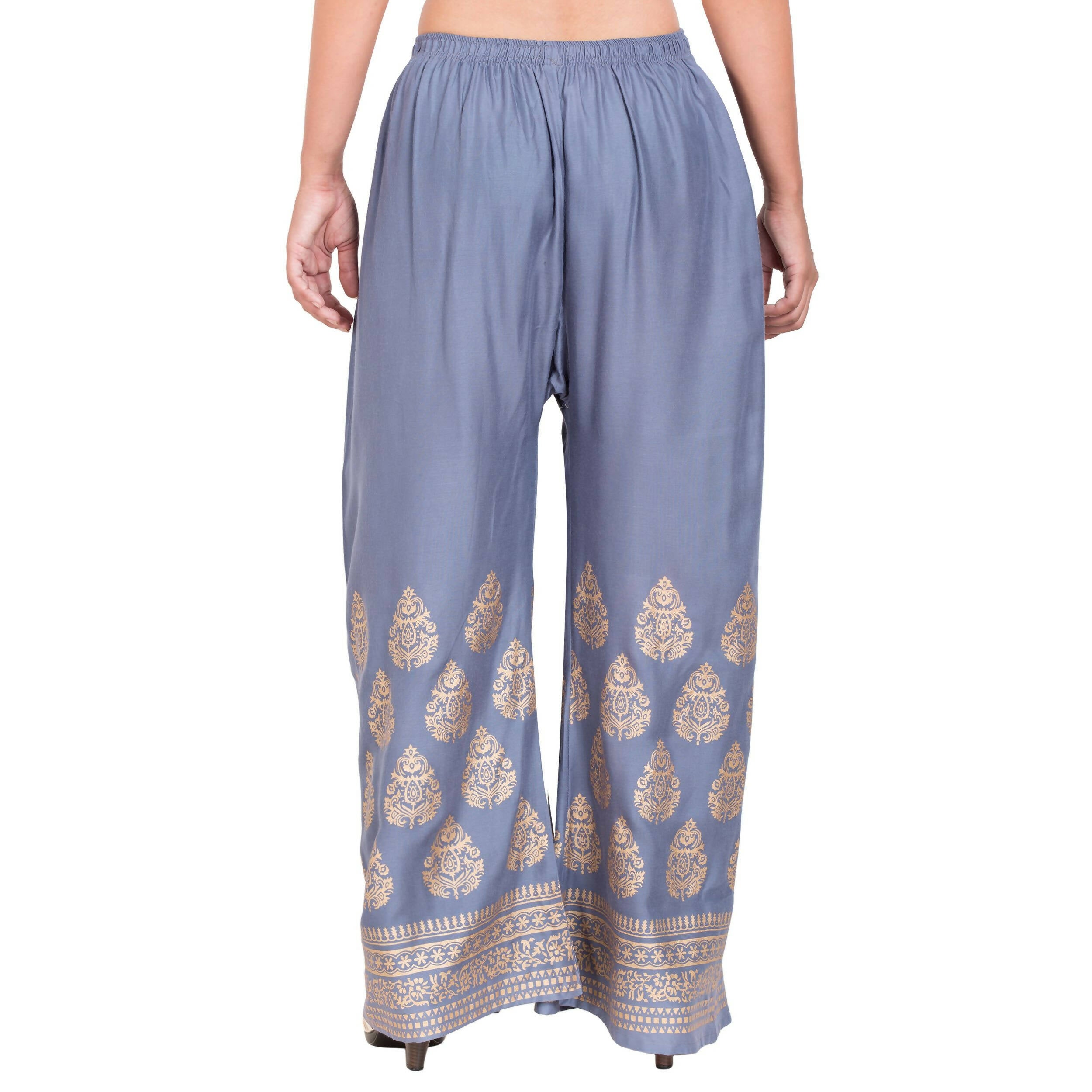 PAVONINE Grey Color Golden Printed Rayon Fabric Sharara For Women & Girls - Distacart