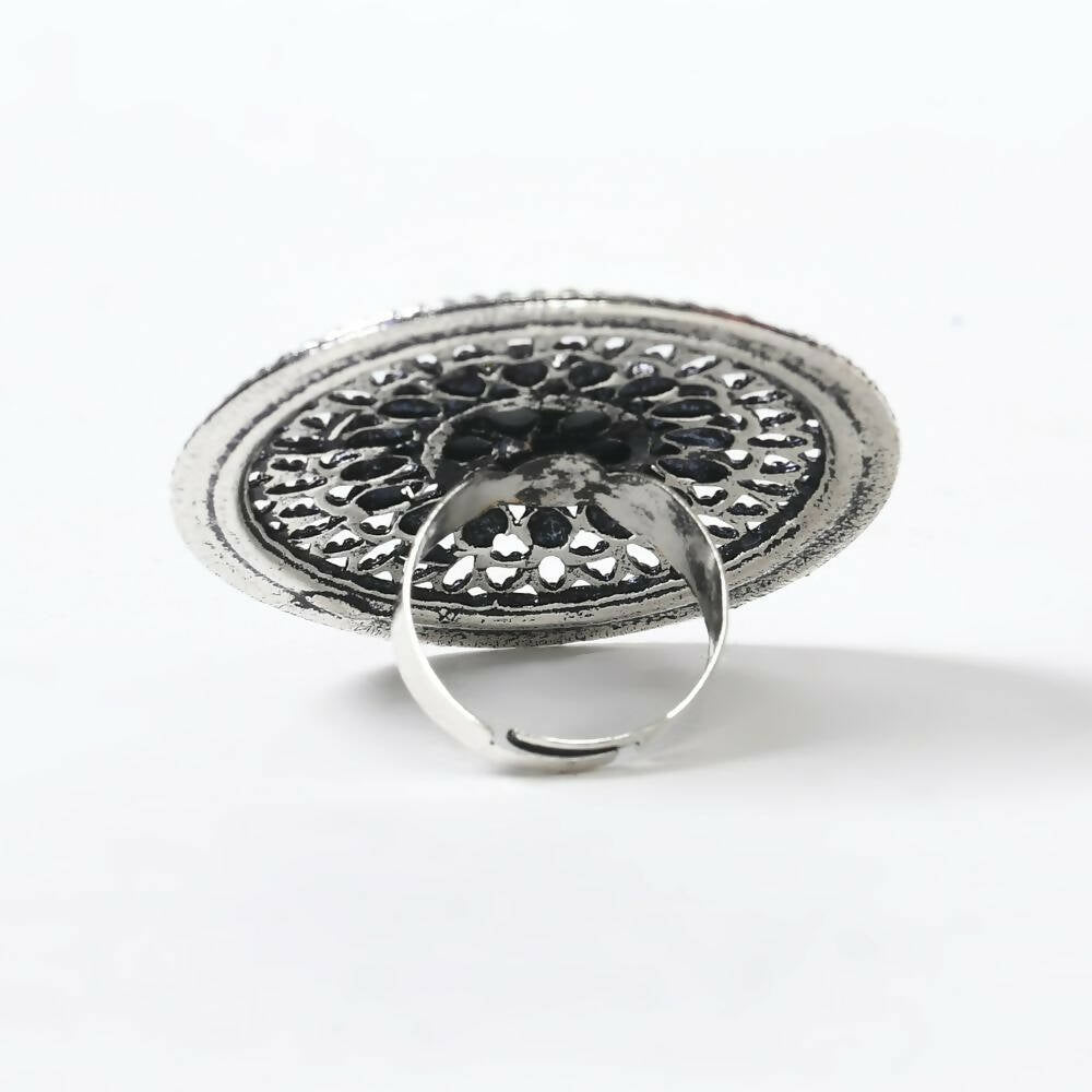 Mominos Fashion Joharkamal Oxidised Silver-Toned Adjustable Finger Ring - Distacart