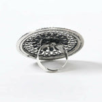 Thumbnail for Mominos Fashion Joharkamal Oxidised Silver-Toned Adjustable Finger Ring - Distacart
