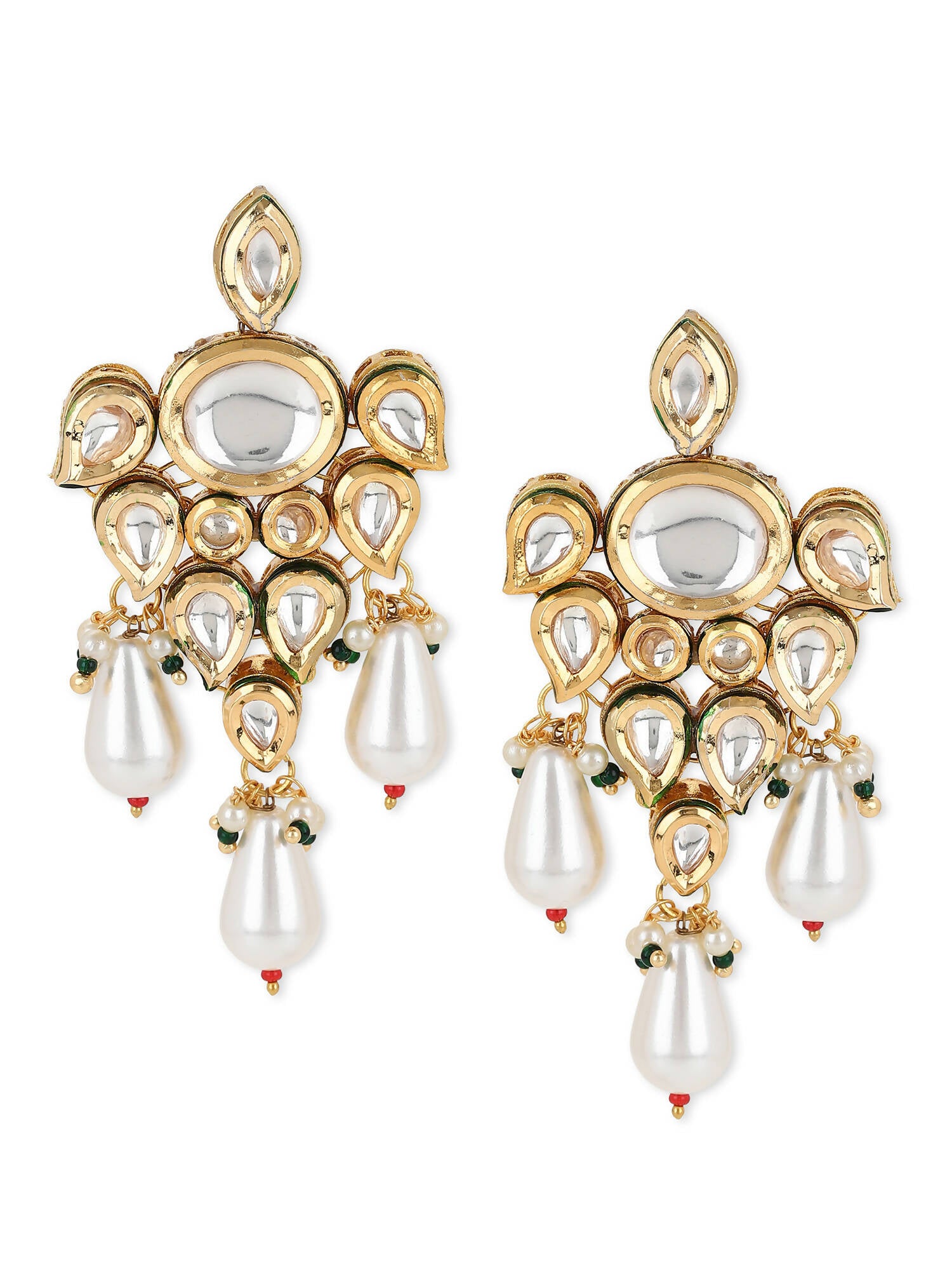 Gold-Toned White Contemporary Gold-Plated Drop Earrings - Ruby Raang - Distacart