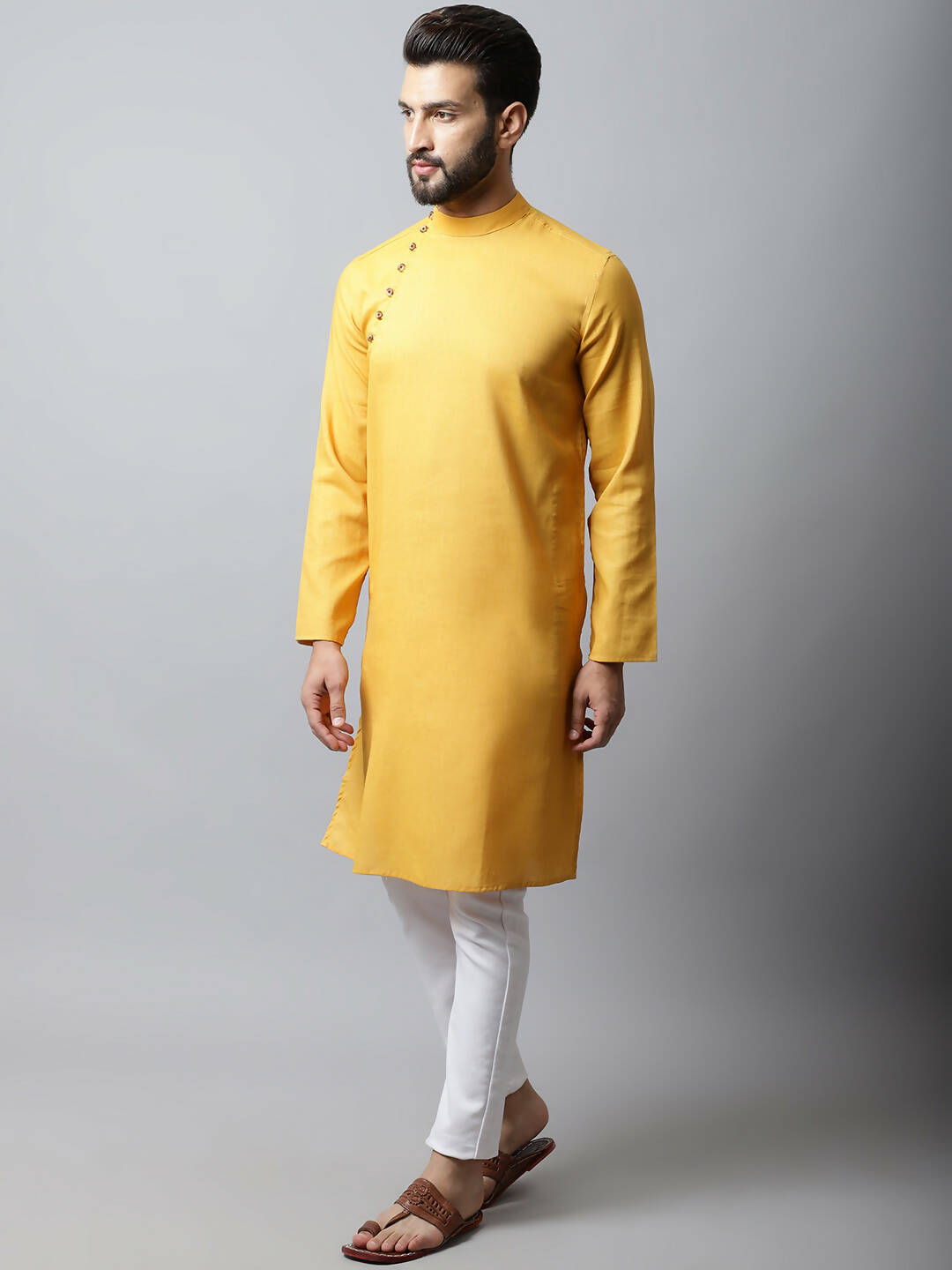 Even Apparels Yellow Color Pure Cotton Men's Kurta With Side Placket (SLD1130) - Distacart