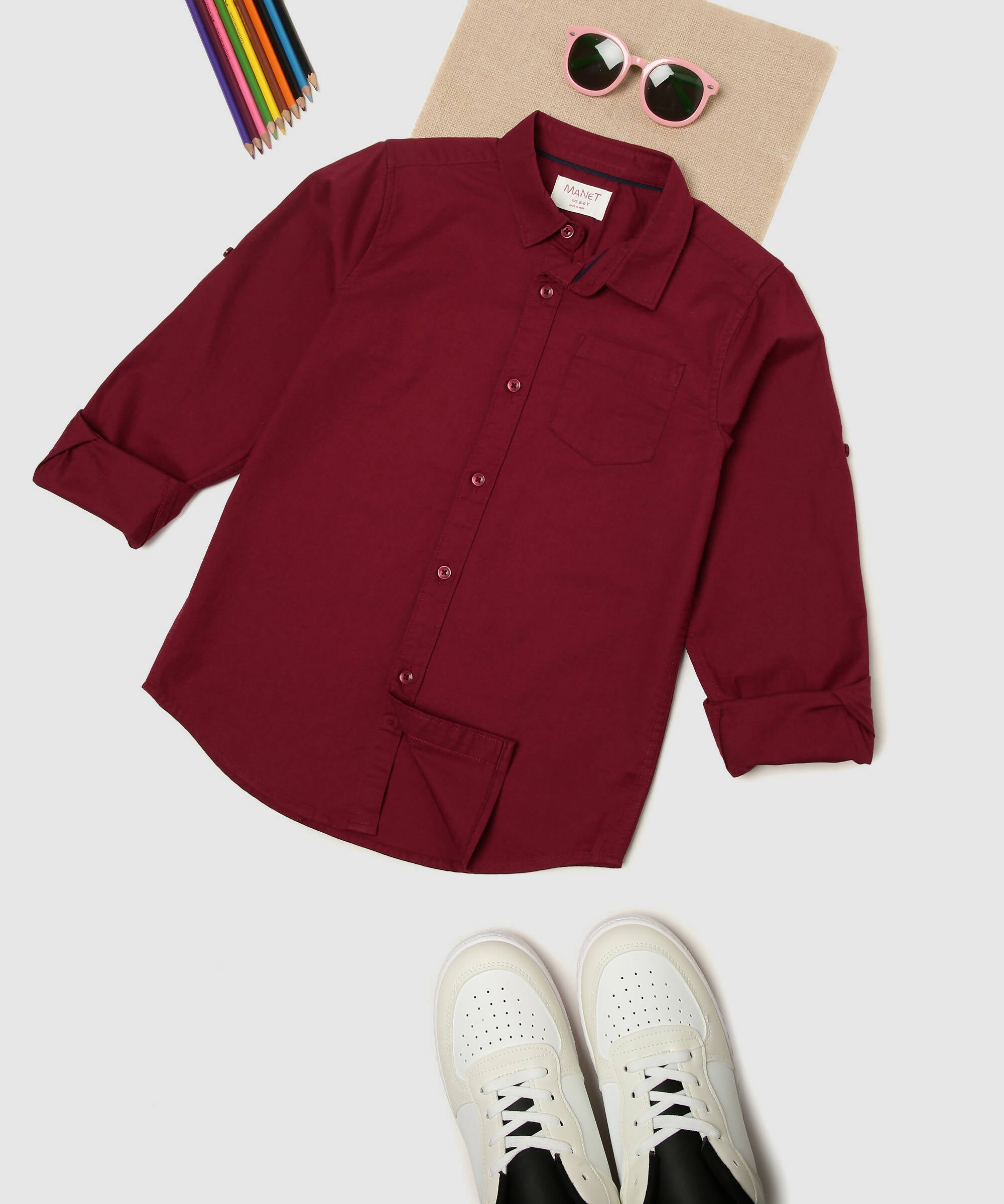 Manet Boys Full Sleeves Solid Shirt - Maroon - Distacart