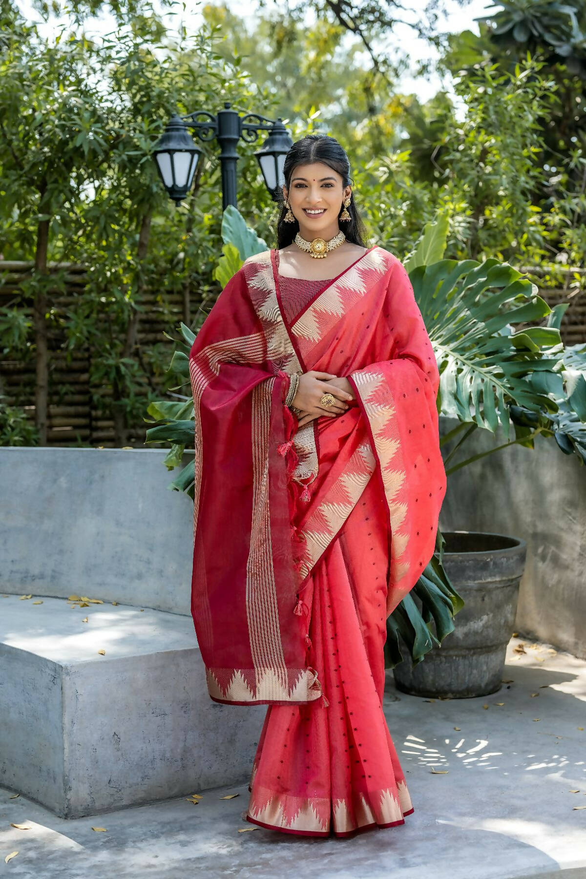 Vishnu Weaves Women's Gajri Raw Silk Zari Woven Saree with Blouse - Distacart
