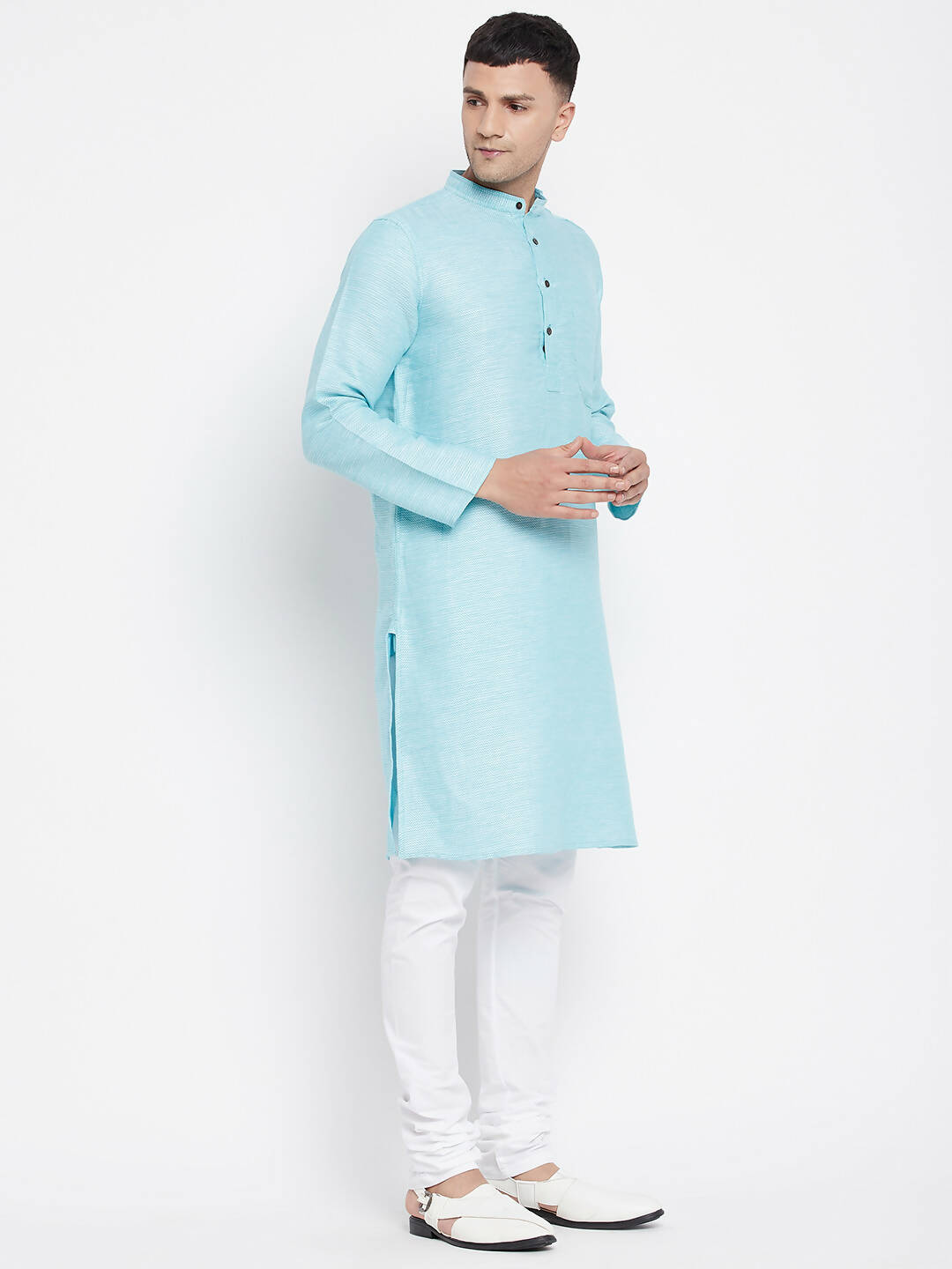 Even Apparels Blue Rayon Men's Kurta With Band Collar - Distacart