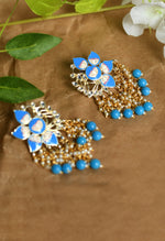 Thumbnail for Mominos Fashion Johar Kamal Gold-Plated Kundan Sky Blue Meenakari Earrings - Distacart