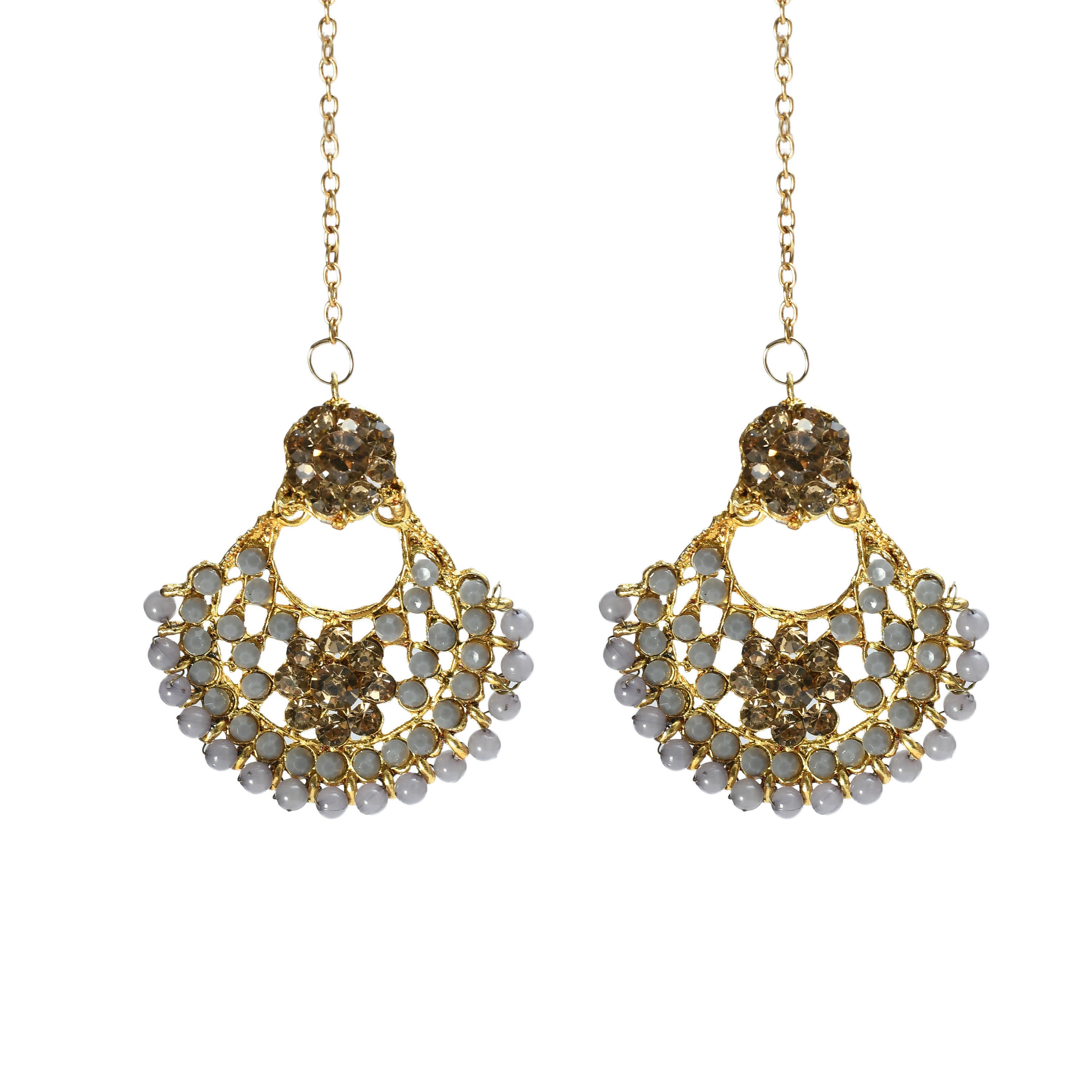 Mominos Fashion Johar Kamal Gold-Plated Brass Finish Long Necklace For Women (Golden/Grey) - Distacart