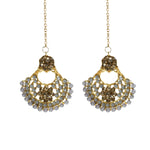 Thumbnail for Mominos Fashion Johar Kamal Gold-Plated Brass Finish Long Necklace For Women (Golden/Grey) - Distacart