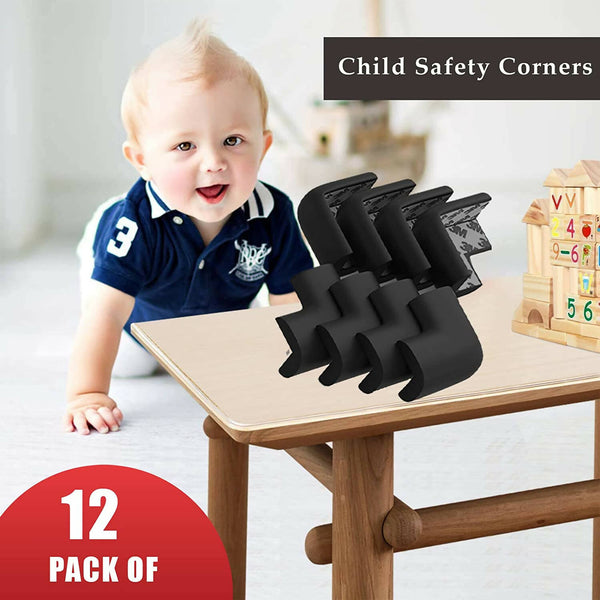 Safe-O-Kid Set of 12 Corner L Shaped Corner Guards for Kids safety- Black-Small - Distacart