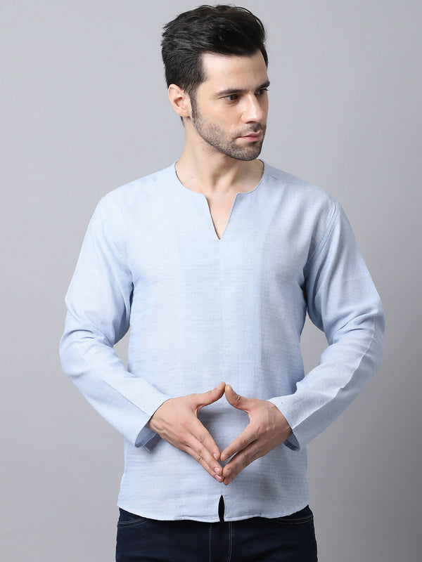 Even Apparels Blue Pure Cotton Round Neck Slit Kurta - Distacart
