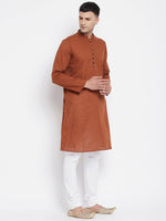 Thumbnail for Even Apparels Brown Color Pure Cotton Men's Kurta With Band Collar - Distacart