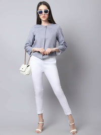 Thumbnail for Even Apparels Grey Polywool Open Front Statement Women's Jacket (BF740) - Distacart