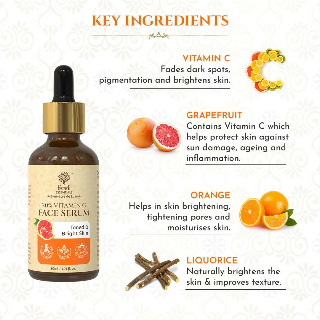 Khadi Essentials 20% Vitamin C Face Serum - Distacart