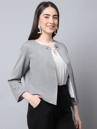 Thumbnail for Even Apparels Grey Polywool Open Front Statement Women's Jacket - Distacart