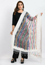 Thumbnail for Mominos Fashion Moeza Women's Orgenza Multi Thread Mirror Work White Dupatta - Distacart