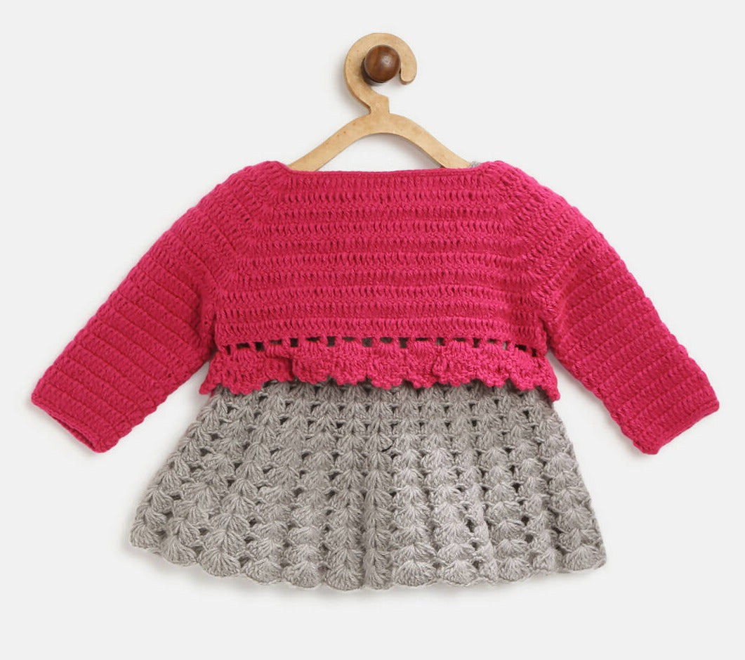 ChutPut Hand knitted Crochet Maharani Wool Dress - Pink - Distacart