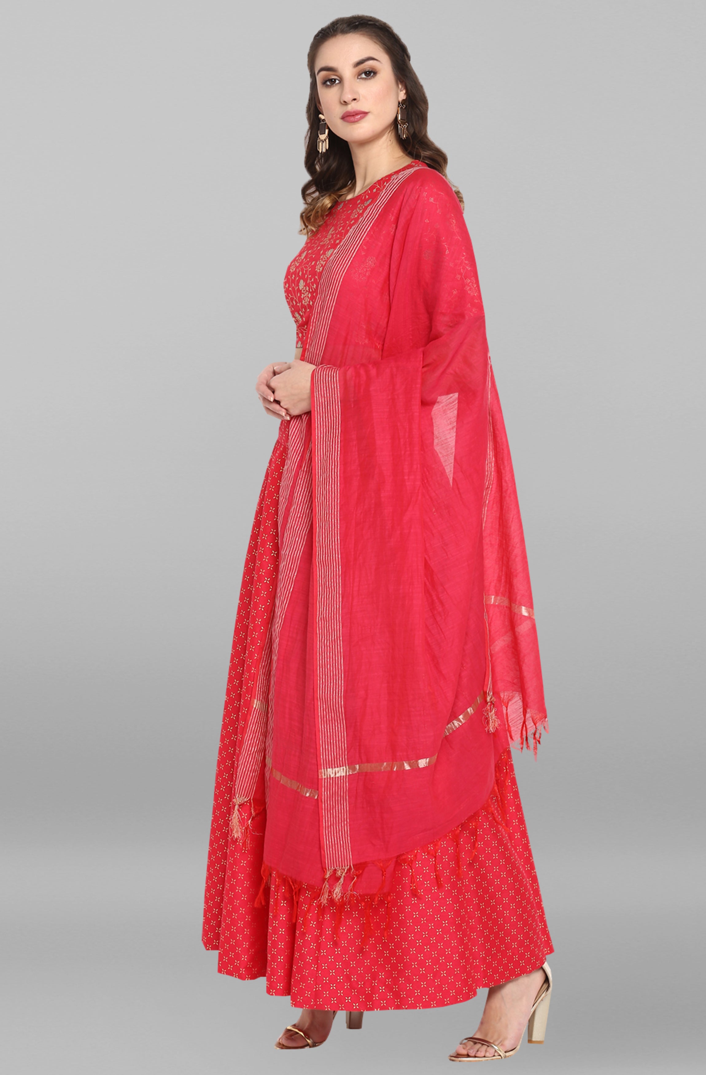 Janasya Women's Pink Poly Silk Gold Print Lehenga Choli With Dupatta - Distacart