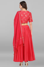 Thumbnail for Janasya Women's Pink Poly Silk Gold Print Lehenga Choli With Dupatta - Distacart