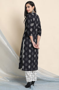 Thumbnail for Janasya Women's Black Cotton Block Print Kurta With Palazzo And Dupatta - Distacart