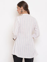 Thumbnail for Janasya Women's White Cotton Woven Design A-Line Top - Distacart