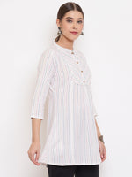 Thumbnail for Janasya Women's White Cotton Woven Design A-Line Top - Distacart