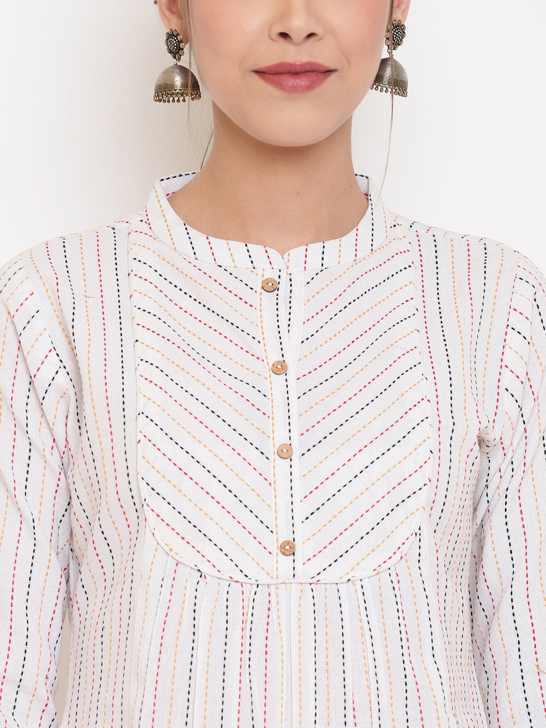 Janasya Women's White Cotton Woven Design A-Line Top - Distacart