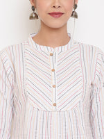 Thumbnail for Janasya Women's White Cotton Woven Design A-Line Top - Distacart