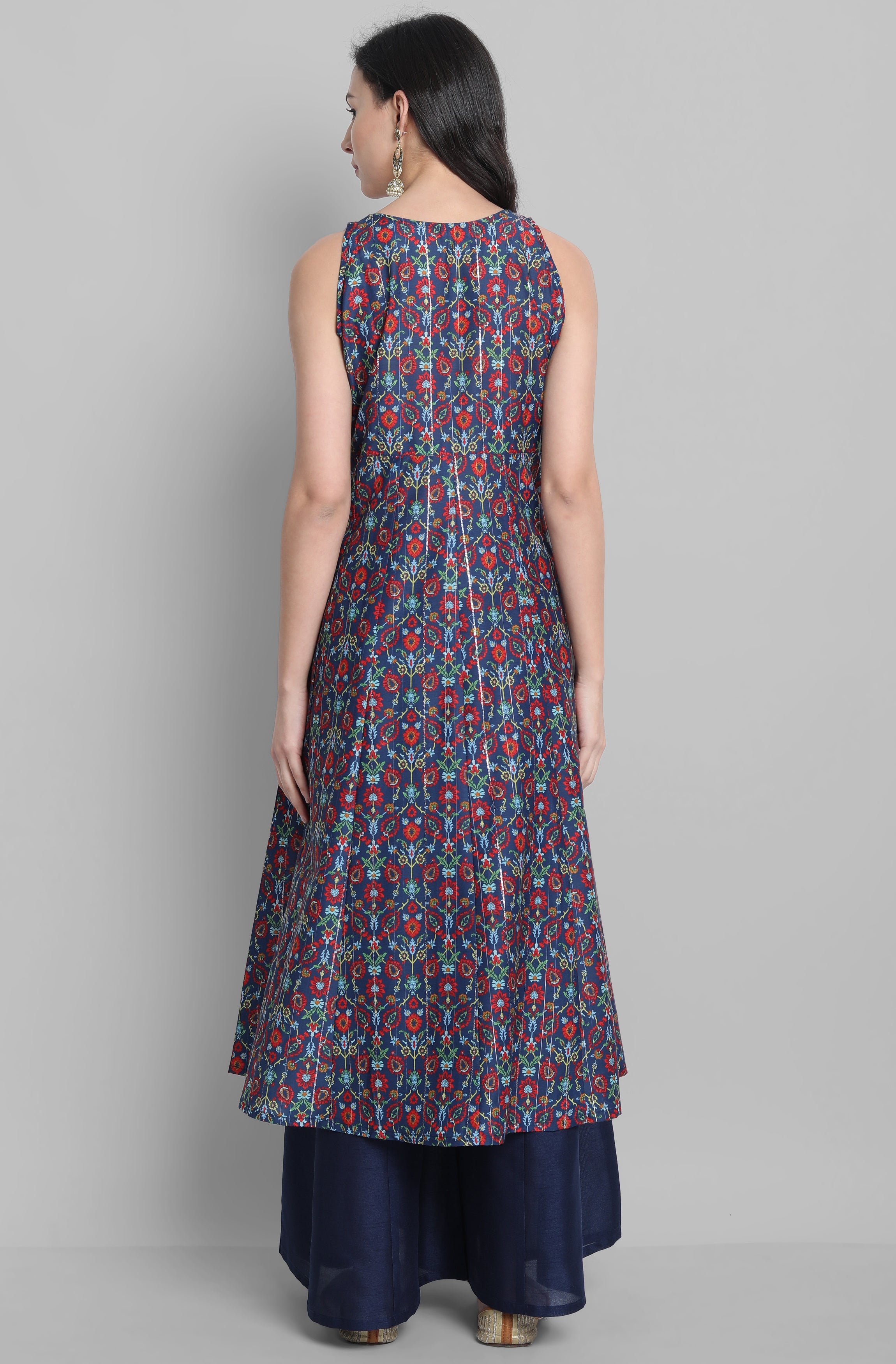 Janasya Women's Blue Poly Muslin Embroidered Kurta With Palazzo And Dupatta - Distacart