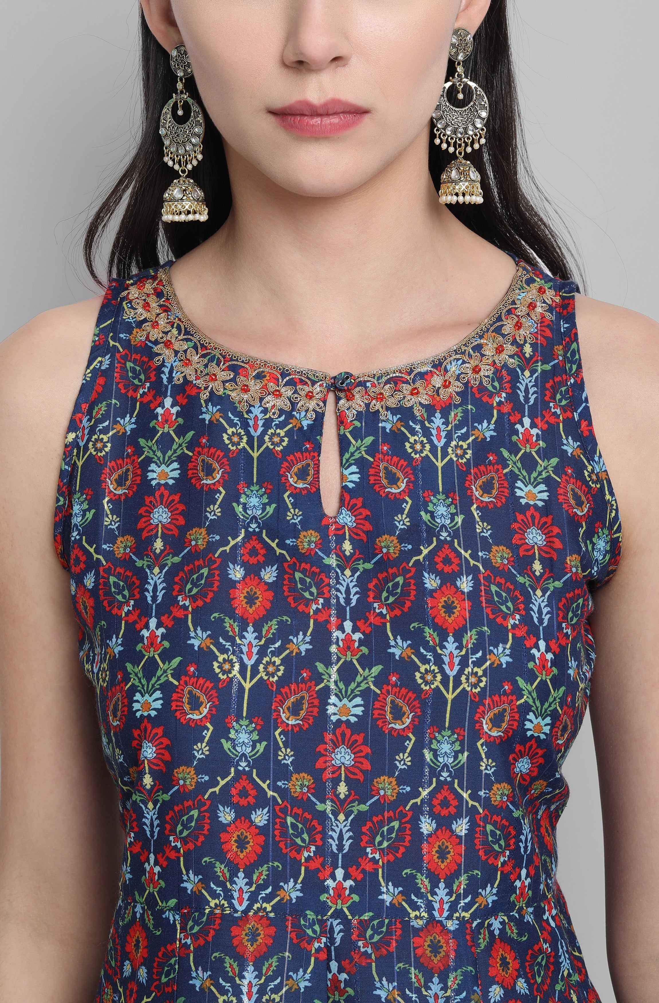 Janasya Women's Blue Poly Muslin Embroidered Kurta With Palazzo And Dupatta - Distacart