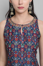 Thumbnail for Janasya Women's Blue Poly Muslin Embroidered Kurta With Palazzo And Dupatta - Distacart