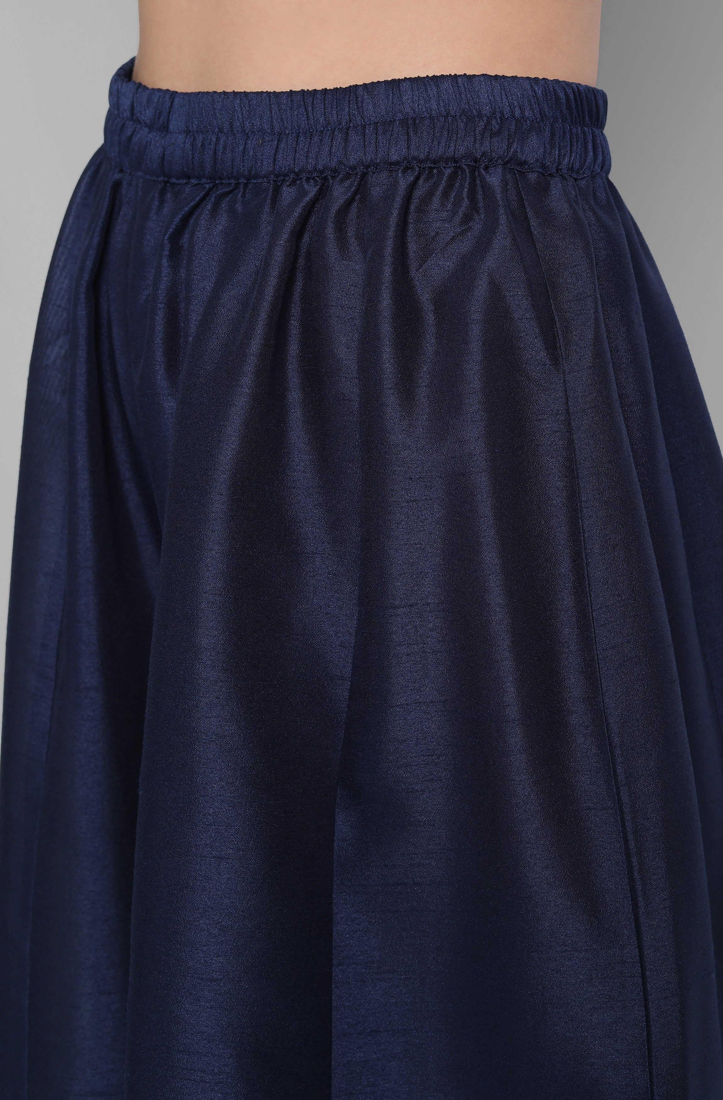 Janasya Women's Blue Poly Muslin Embroidered Kurta With Palazzo And Dupatta - Distacart