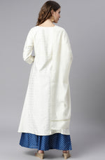 Thumbnail for Janasya Women's Off- White Poly Silk Ethnic Motifs Kurta With Palazzo And Dupatta - Distacart
