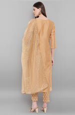 Thumbnail for Janasya Women's Gold Poly Chanderi Embellished Kurta With Pant And Dupatta - Distacart