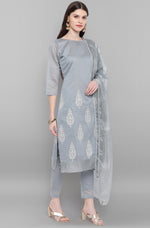 Thumbnail for Janasya Women's Grey Poly Chanderi Ethnic Motifs Kurta With Pant And Dupatta - Distacart