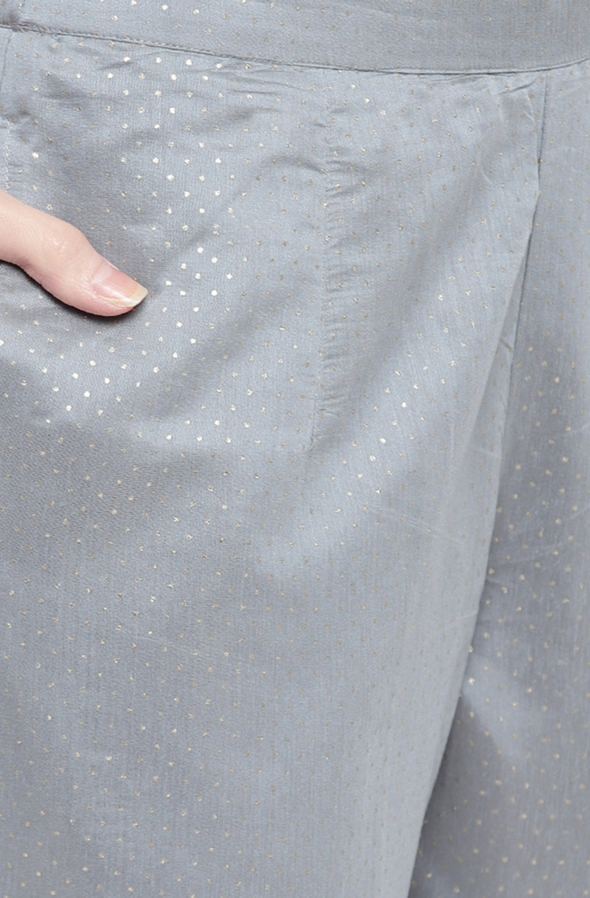 Janasya Women's Grey Poly Chanderi Ethnic Motifs Kurta With Pant And Dupatta - Distacart