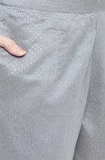 Thumbnail for Janasya Women's Grey Poly Chanderi Ethnic Motifs Kurta With Pant And Dupatta - Distacart