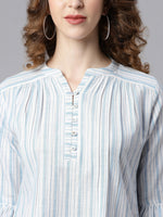 Thumbnail for Janasya Women's White Cotton Slub Striped Straight Top - Distacart