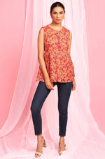 Thumbnail for Janasya Women's Orange Poly Georgette Floral Print Regular Top - Distacart